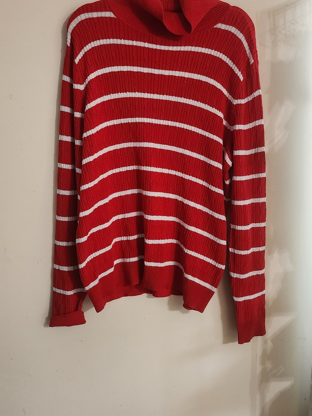 Red and White Striped Turtleneck Sweater